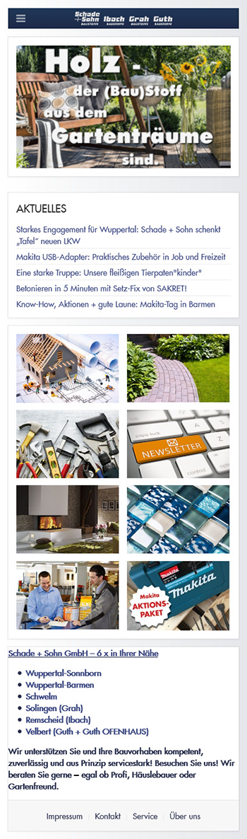 Surfen Sie mit Ihrem Smartphone durch die Schade + Sohn Homepage