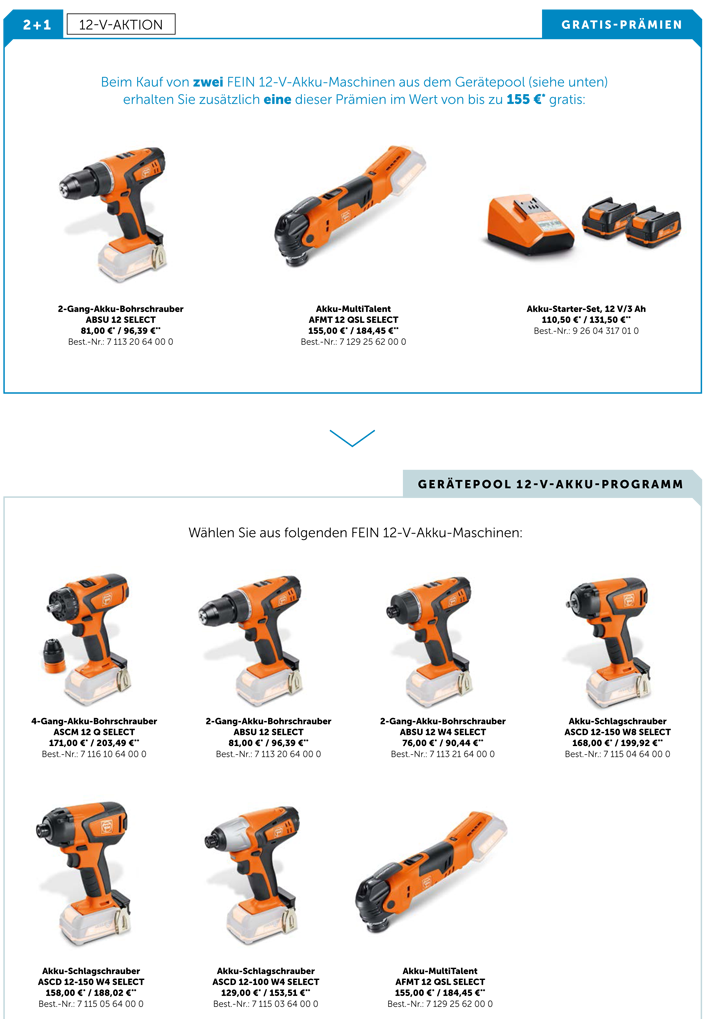 FEIN 12 V Akku Aktion: 2 + 1